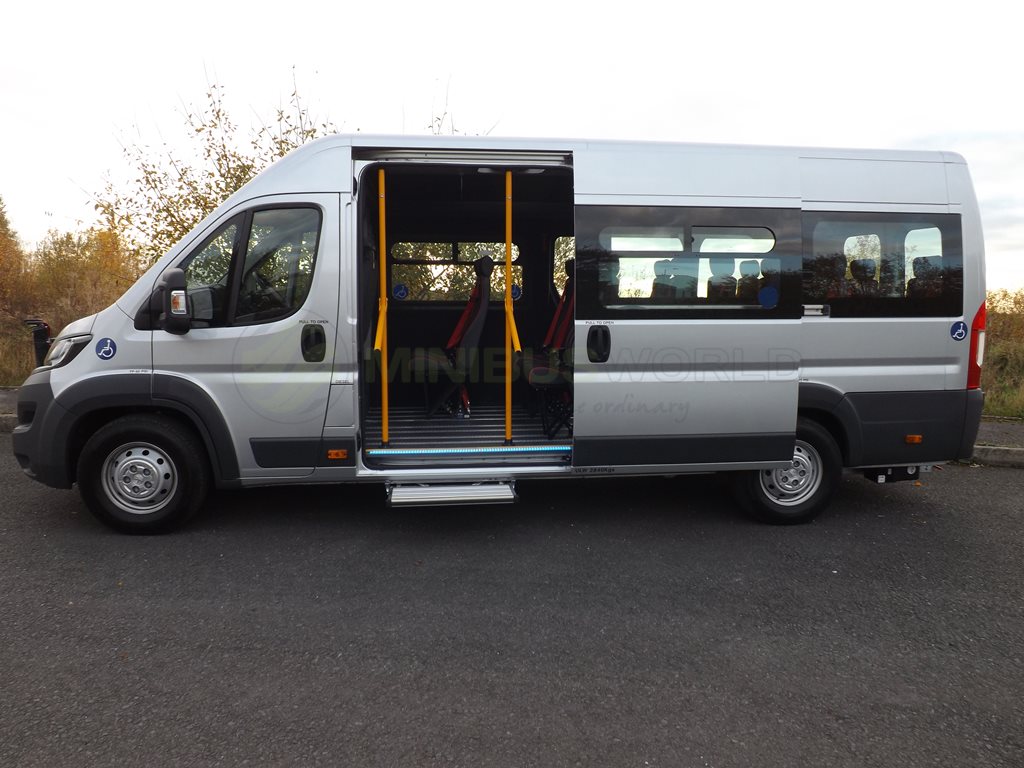17 Seat Peugeot Boxer Wheelchair Accessible CanDrive EasyOn Minibus Leasing Exterior Right Side Door Open