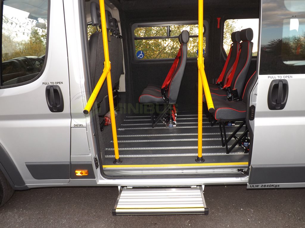17 Seat Peugeot Boxer Wheelchair Accessible CanDrive EasyOn Minibus Leasing Exterior Side Door Manual Step Grab Handle