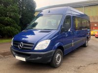 NO VAT Mercedes Sprinter 313 CDI High Roof 11 Seat Wheelchair Accessible Minibus with Onboard Lift Rear Parking Sensors and Camera Eberspacher Saloon Heater and Cruise Control in Blue